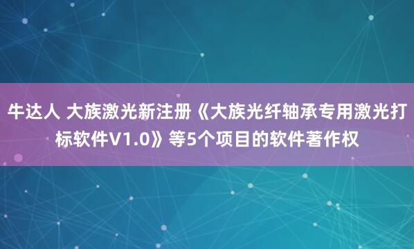 牛达人 大族激光新注册《大族光纤轴承专用激光打标软件V1.0》等5个项目的软件著作权