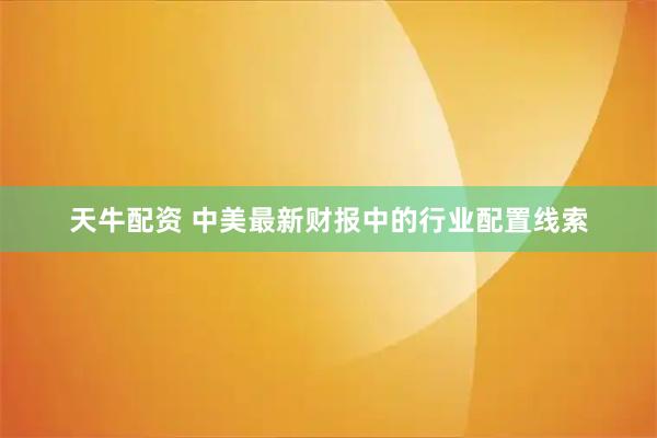 天牛配资 中美最新财报中的行业配置线索